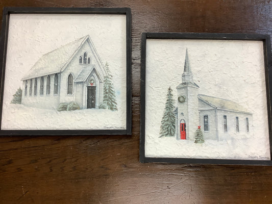 Church In Snow Print Framed