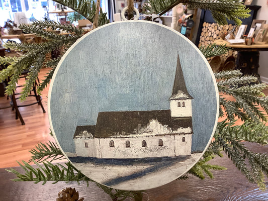 Church Round Metal Two Sided Ornament