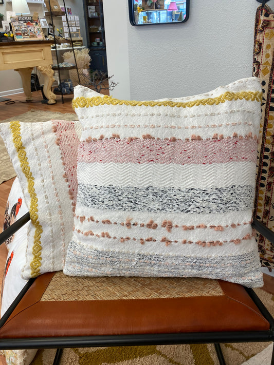 Woven Cotton Pillow w/ Stripes & Multi Color