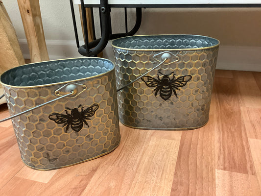 Set of 2 Honeycomb Bee Buckets with Handles