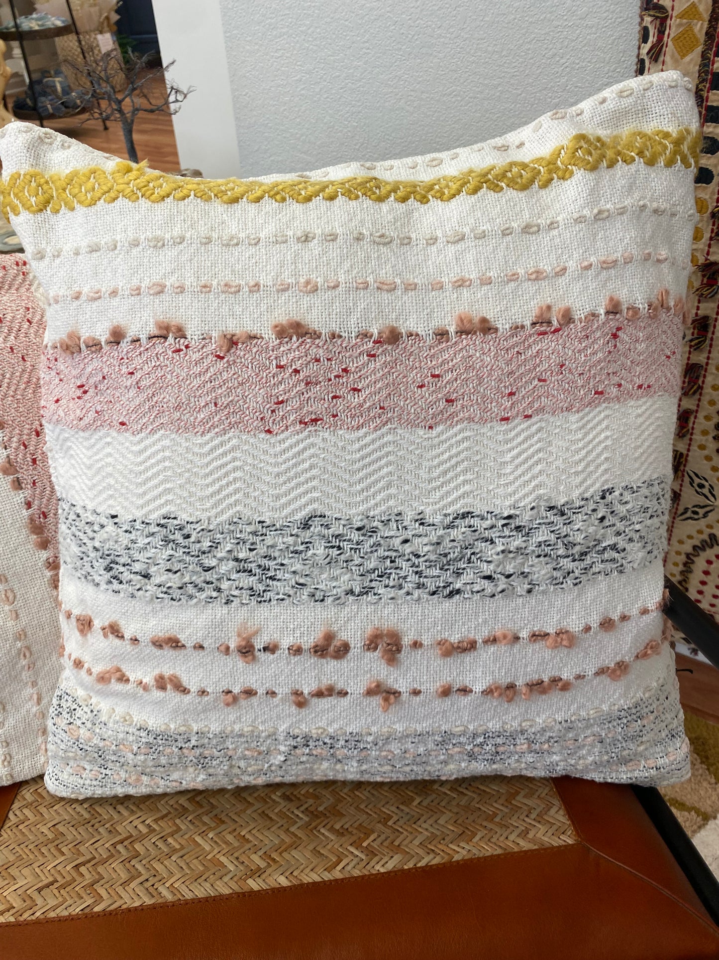 Woven Cotton Pillow w/ Stripes & Multi Color