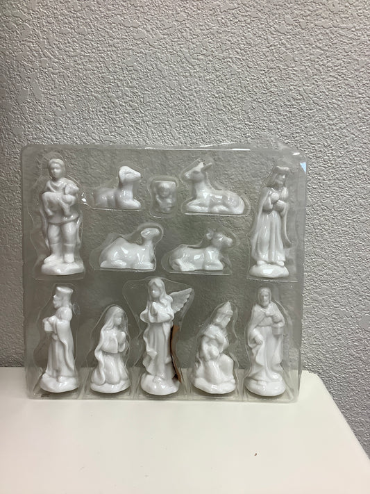 13pc White Stoneware Nativity