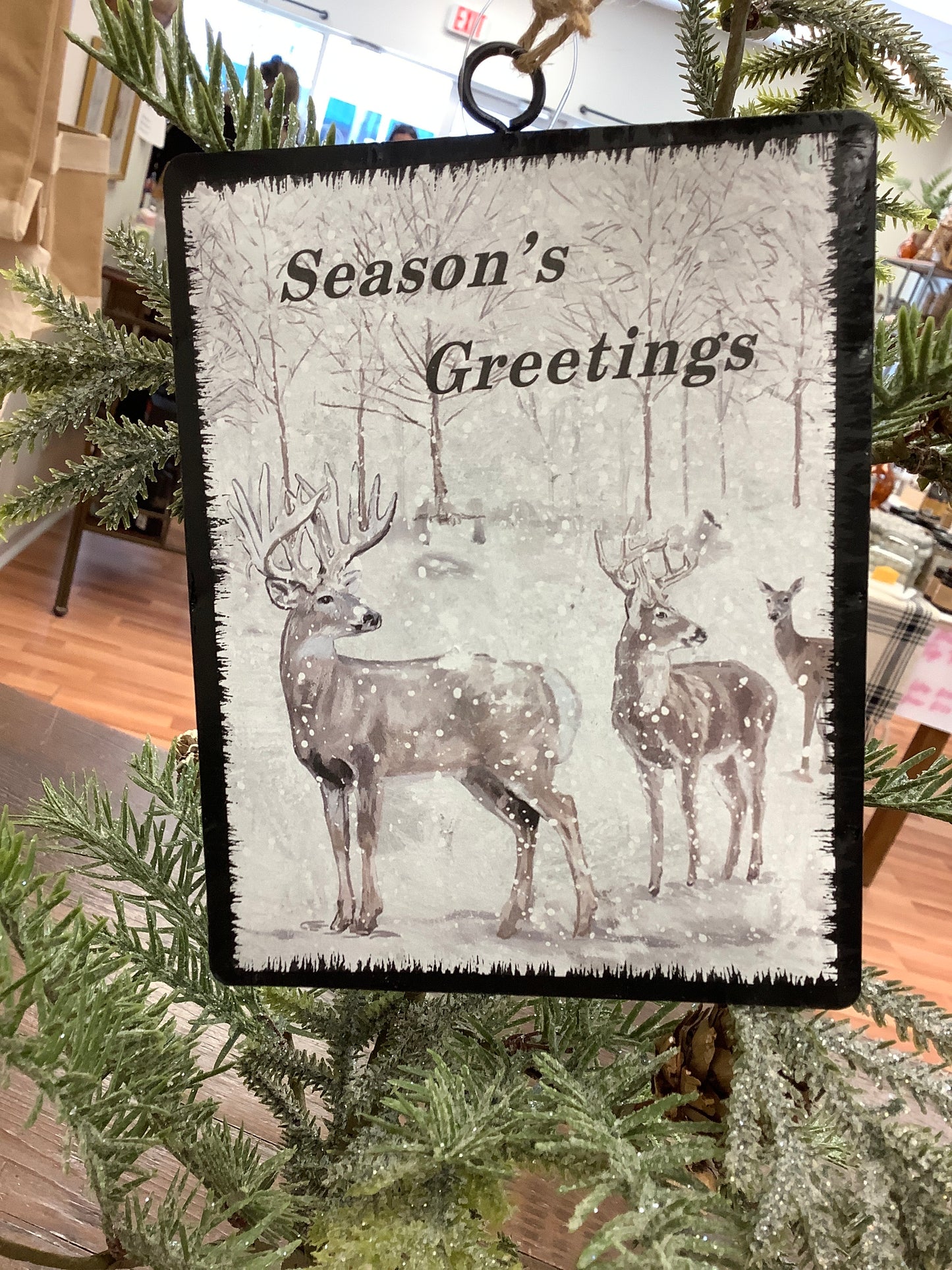 Seasons Greetings Deer Metal Ornament