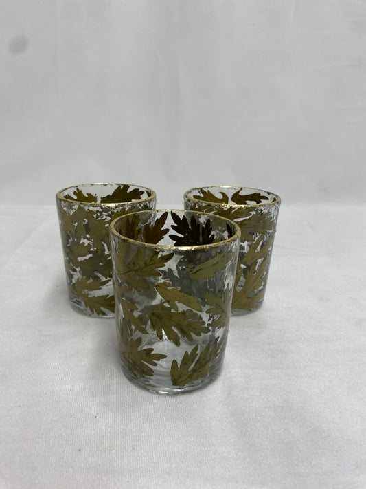 Glass Tea Light Holder with Green Leaves