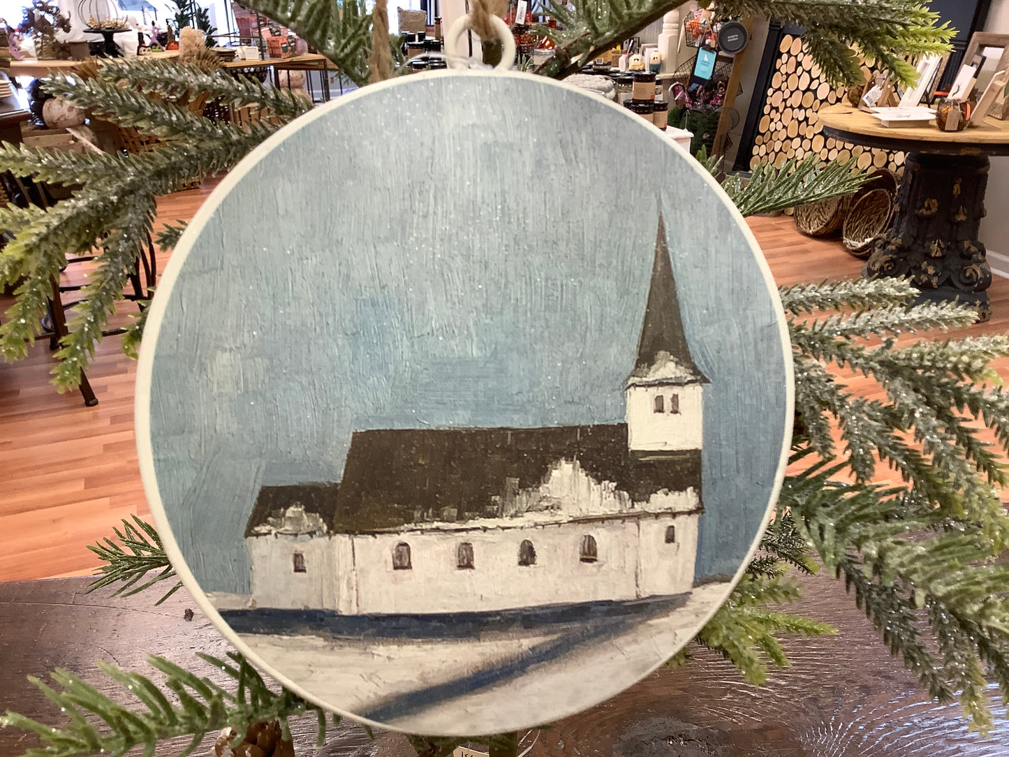 Church Round Metal Two Sided Ornament