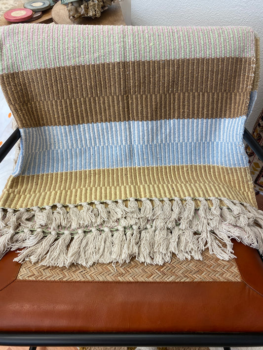 Woven Recycled Cotton Throw w/stripes and fringe