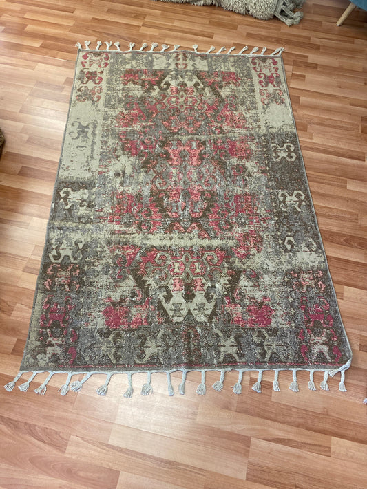 Pink & Brown Woven Cotton Distressed Rug