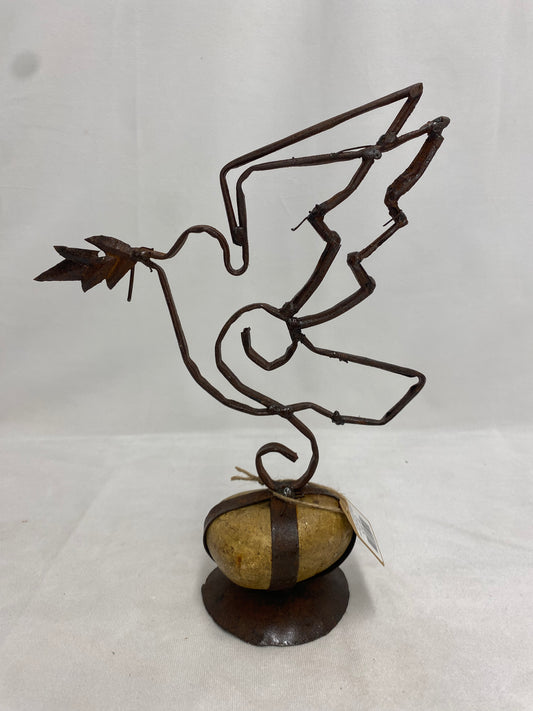 Sister Clara Metal Peace Dove Caged Rock Base