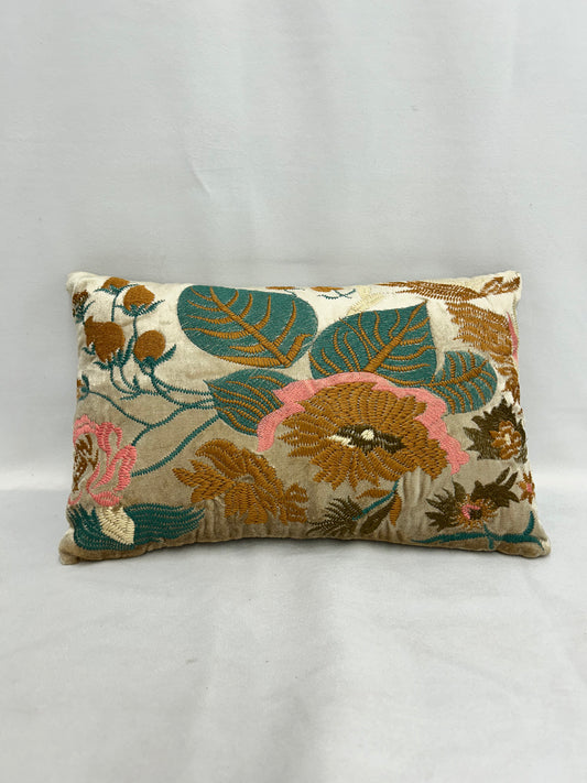 Velvet Lumbar Pillow with Embroidery