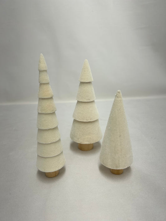 Set of 3 Flocked Wood Trees