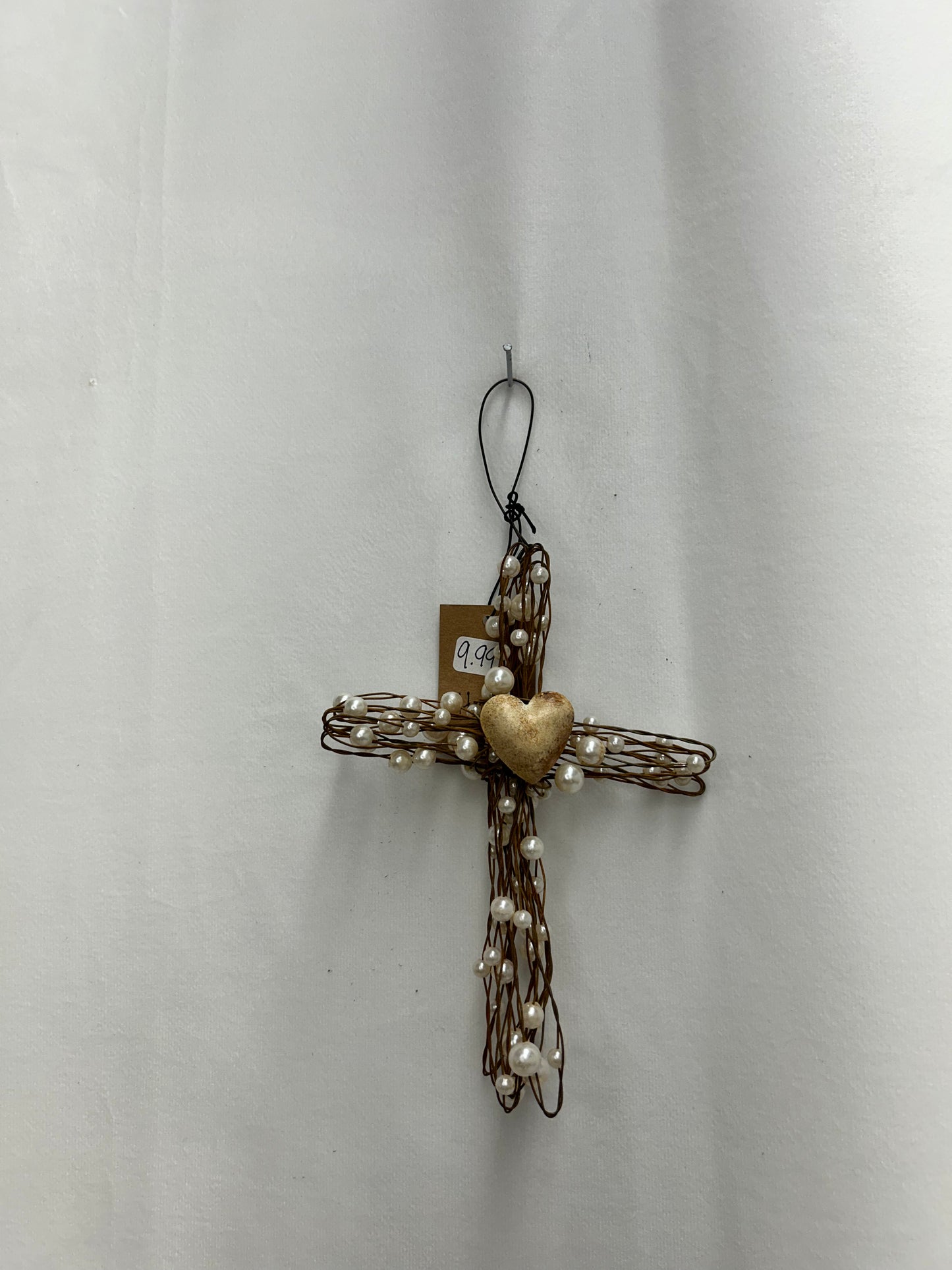 Metal Wire Cross with Pearls Ornament