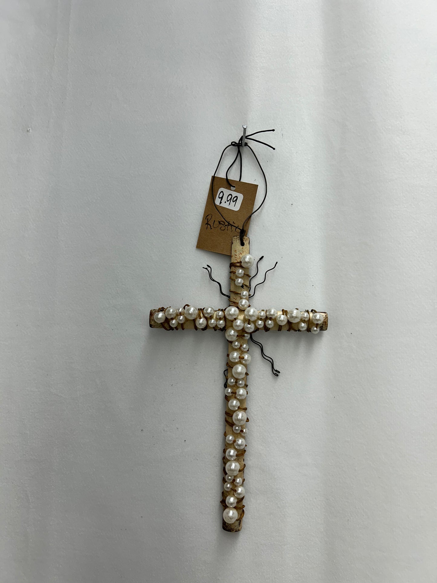 Metal Wire Cross with Pearls Ornament