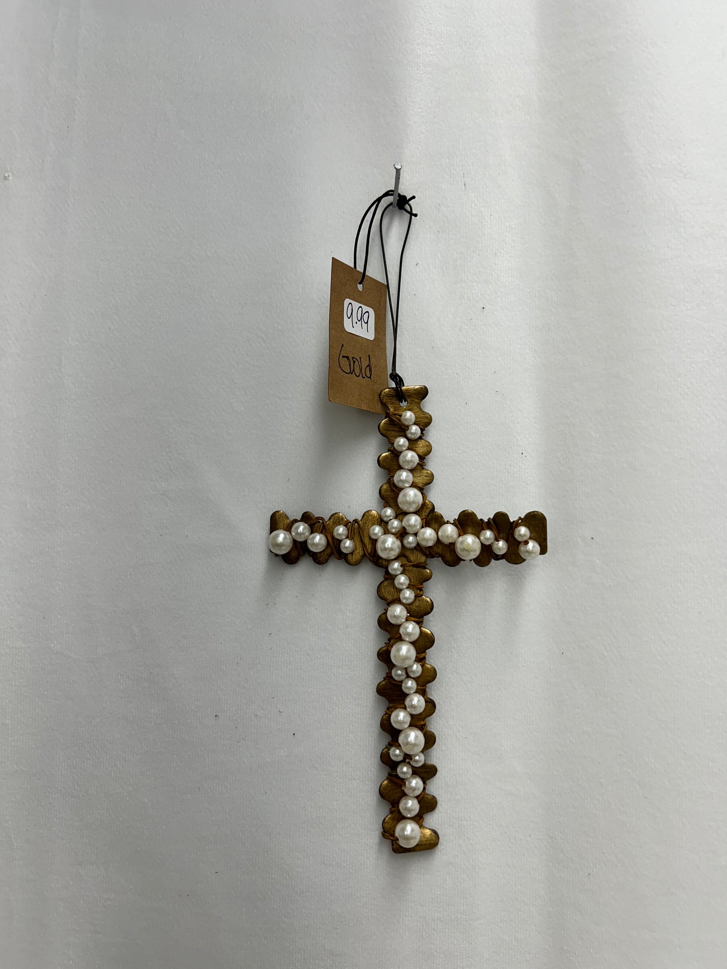 Metal Wire Cross with Pearls Ornament