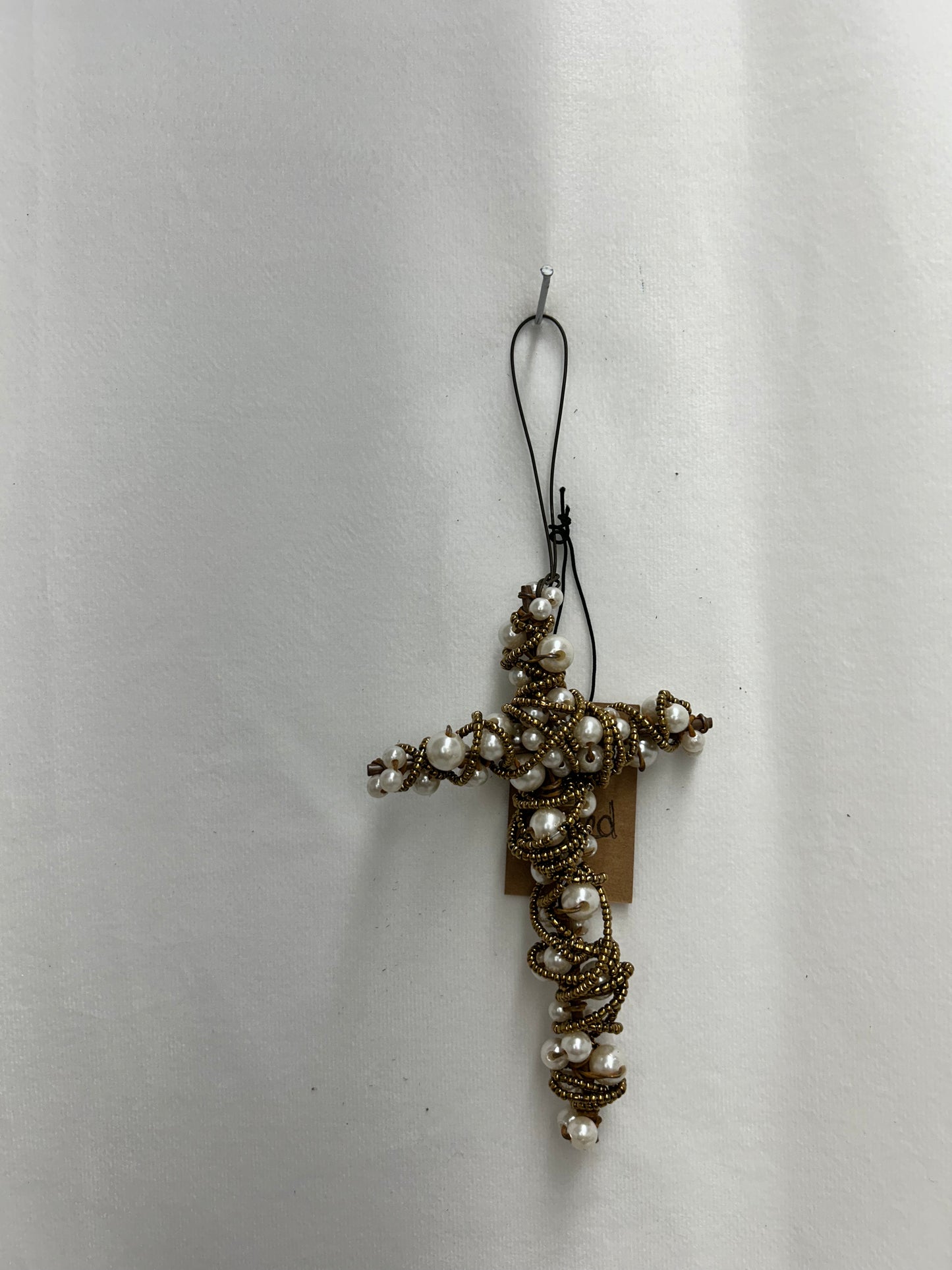 Metal Wire Cross with Pearls Ornament