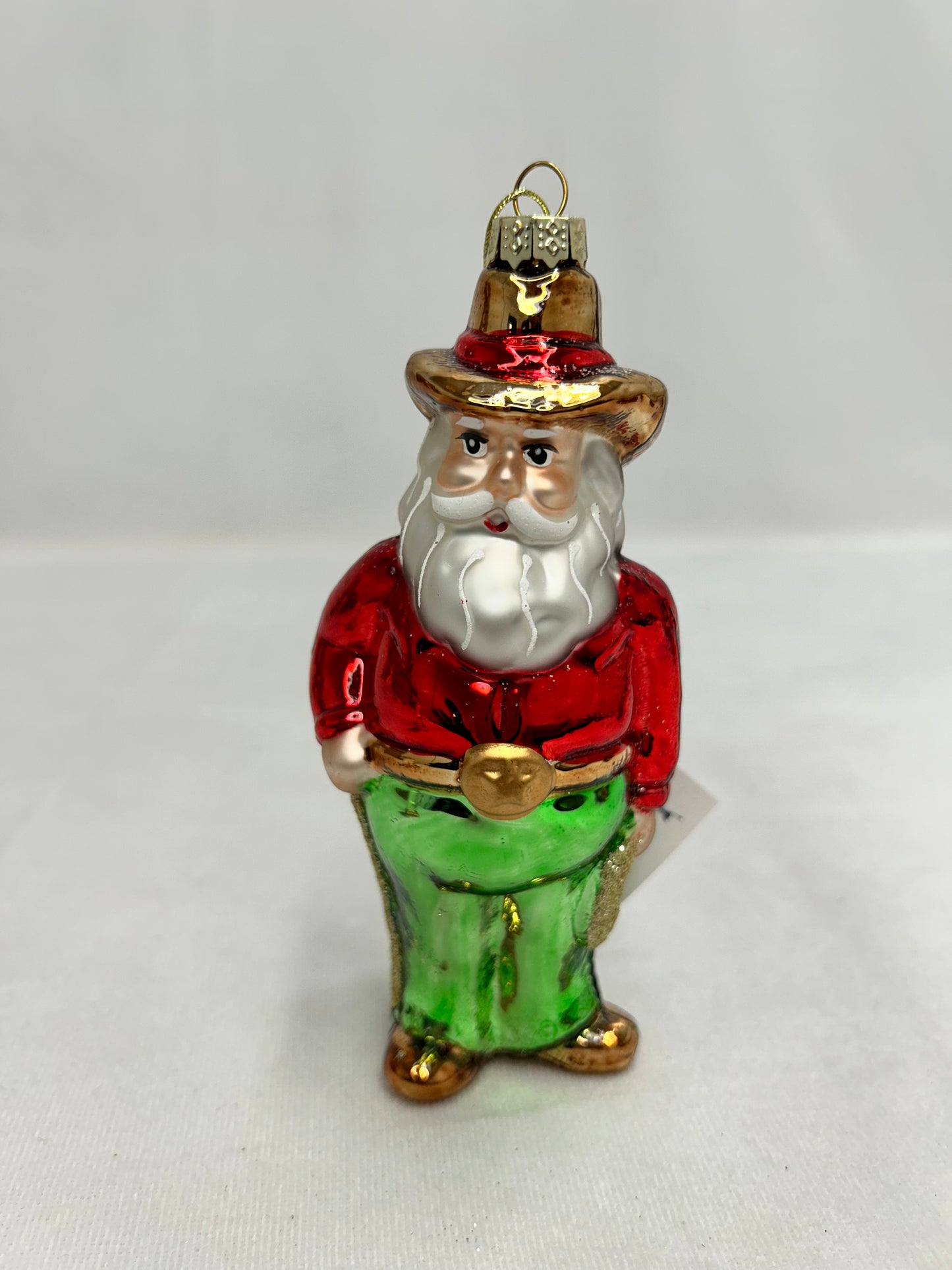 Glass Cowboy Santa Ornament