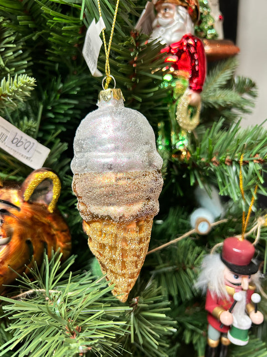 Hand-Painted Glass Ice-Cream Cone Ornament