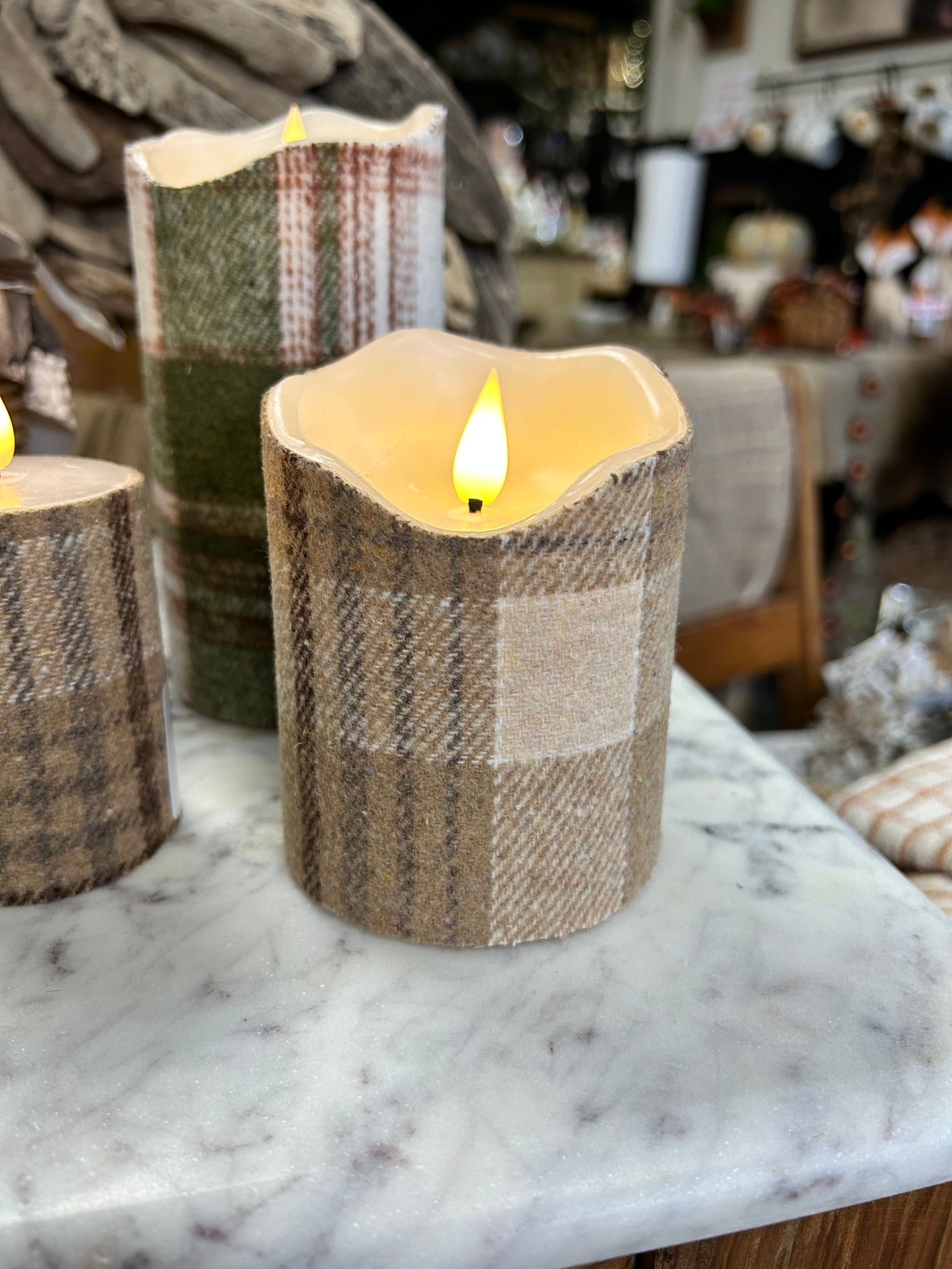 Brown Plaid LED Pillar Candle