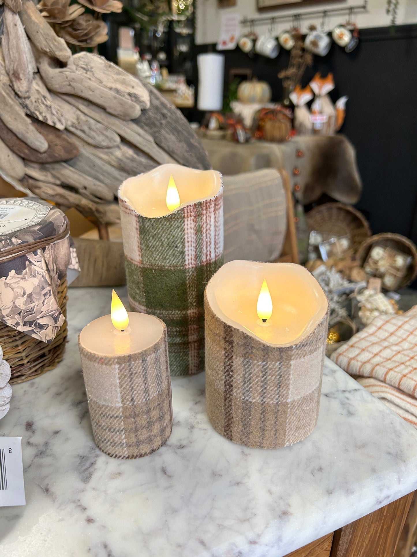 Brown Plaid LED Pillar Candle