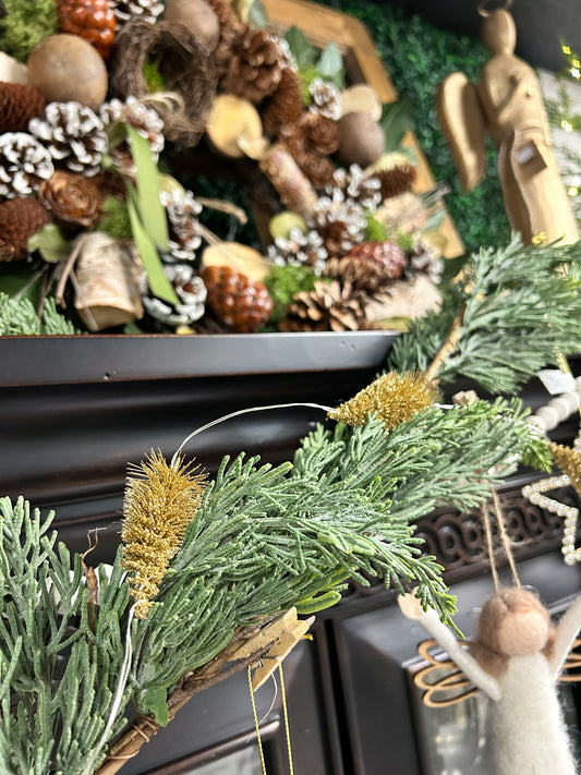 Bottle Brush Tree Garland with LED Lights & Gold Glitter