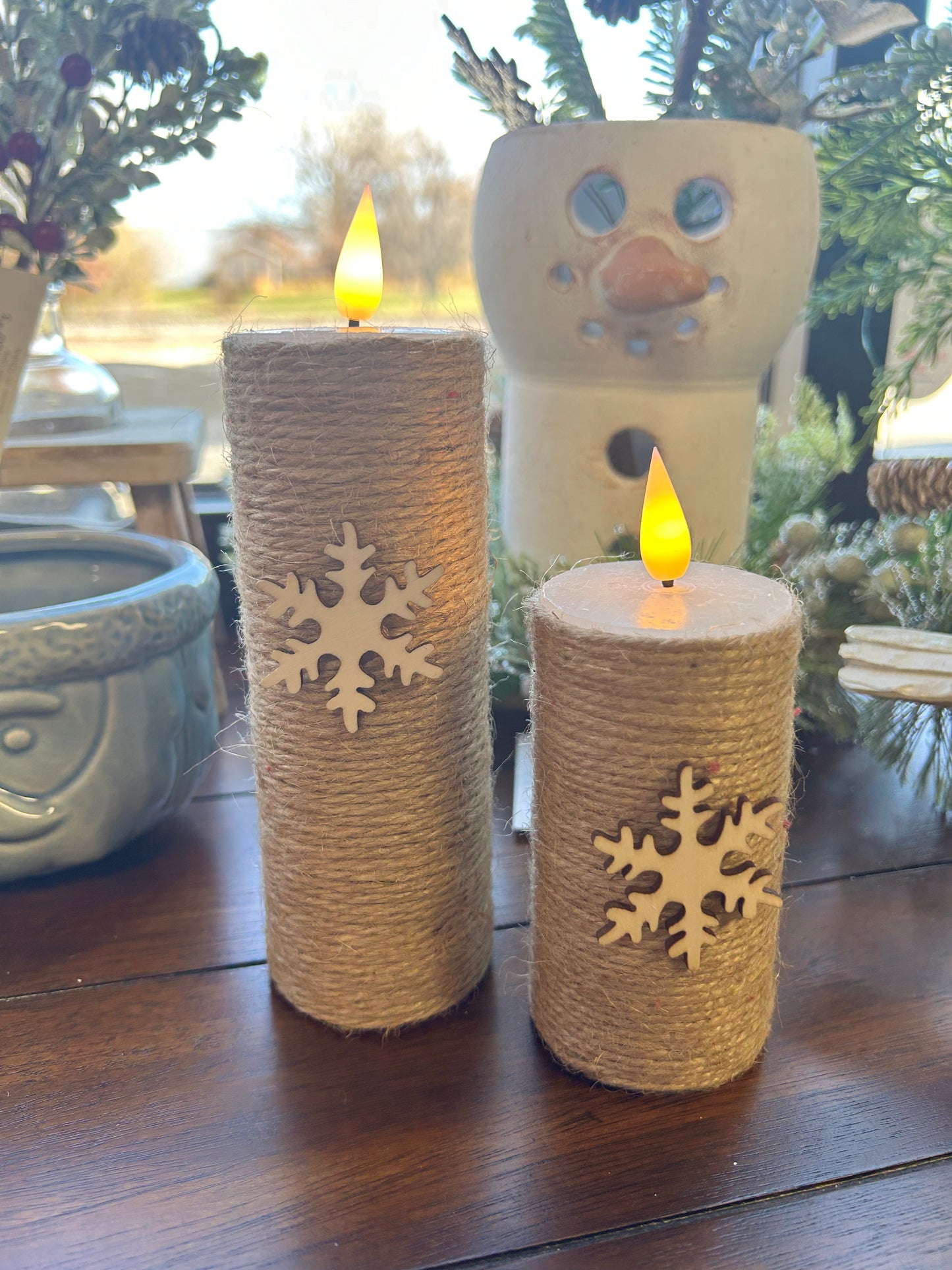 Burlap Snowflake LED Votive Candle