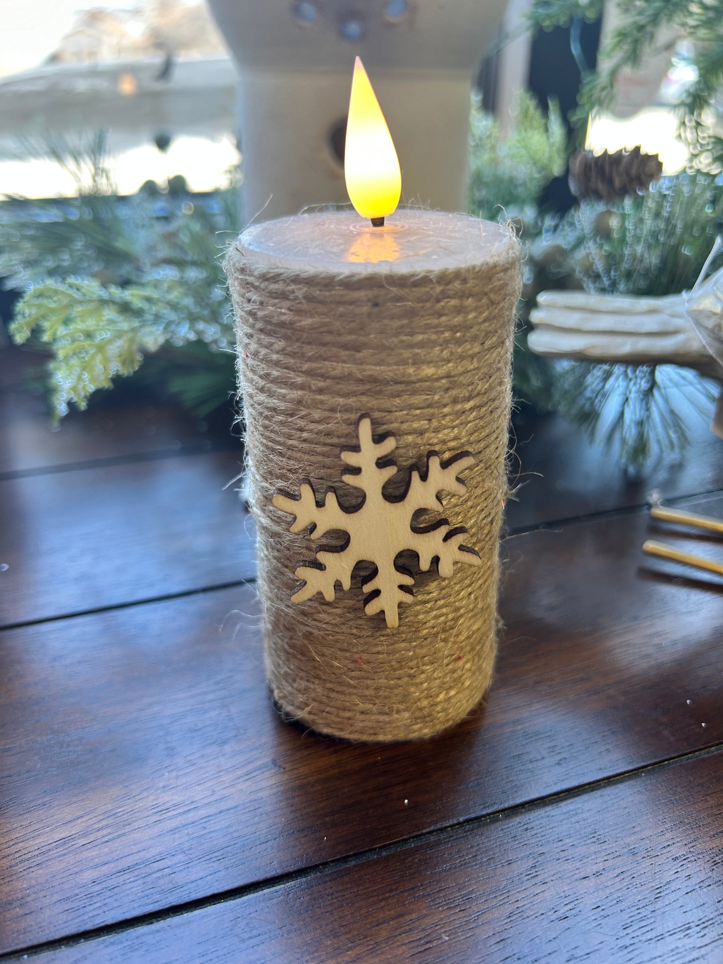 Burlap Snowflake LED Votive Candle