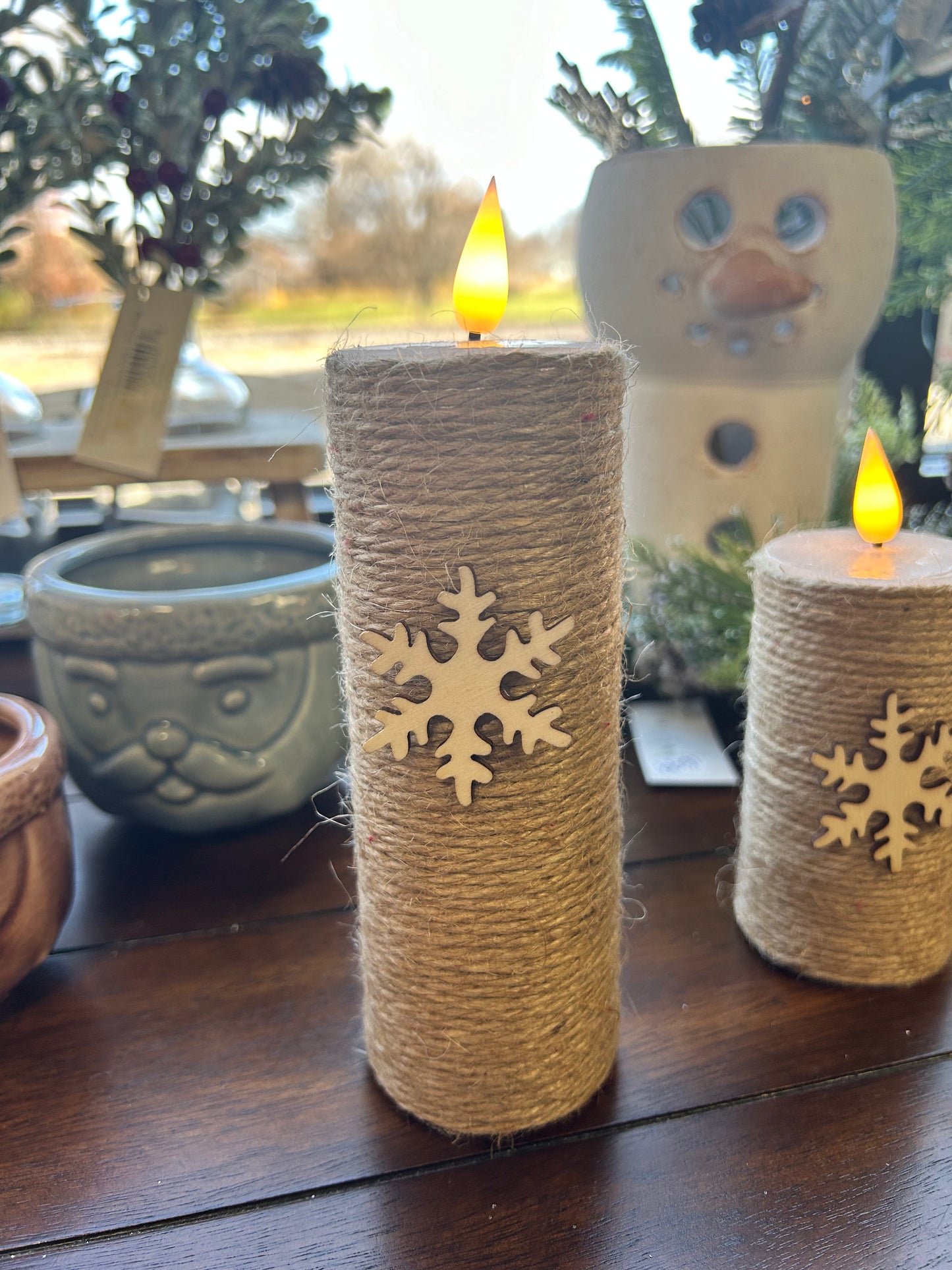 Burlap Snowflake LED Votive Candle