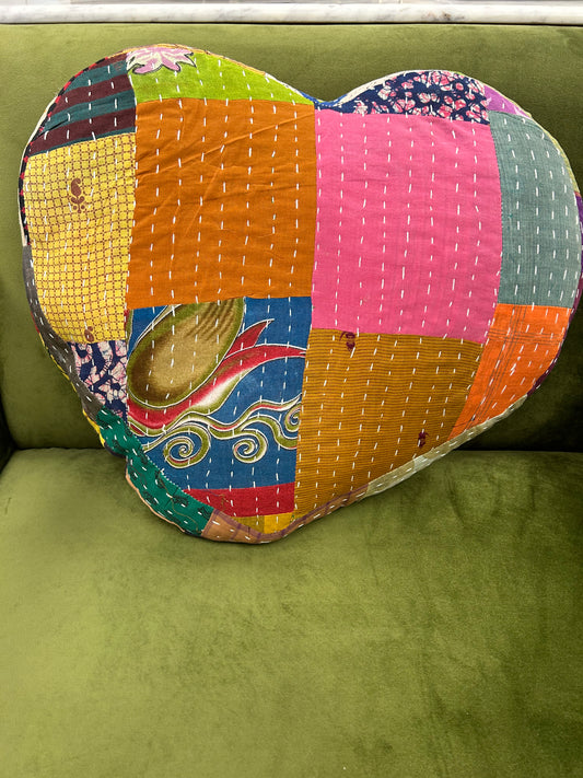 Heart Shape Kantha Pillow