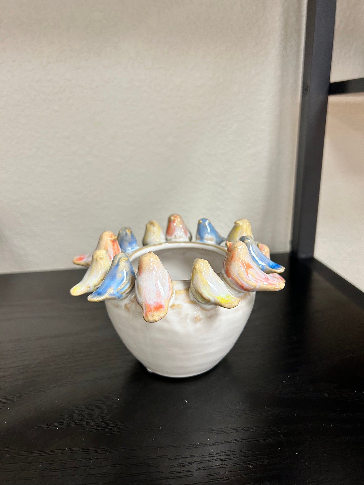 Stoneware Planter with Birds on Rim ￼