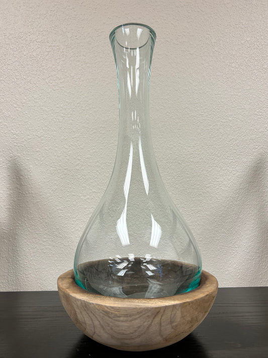 Recycled Glass Vase with Teakwood Base