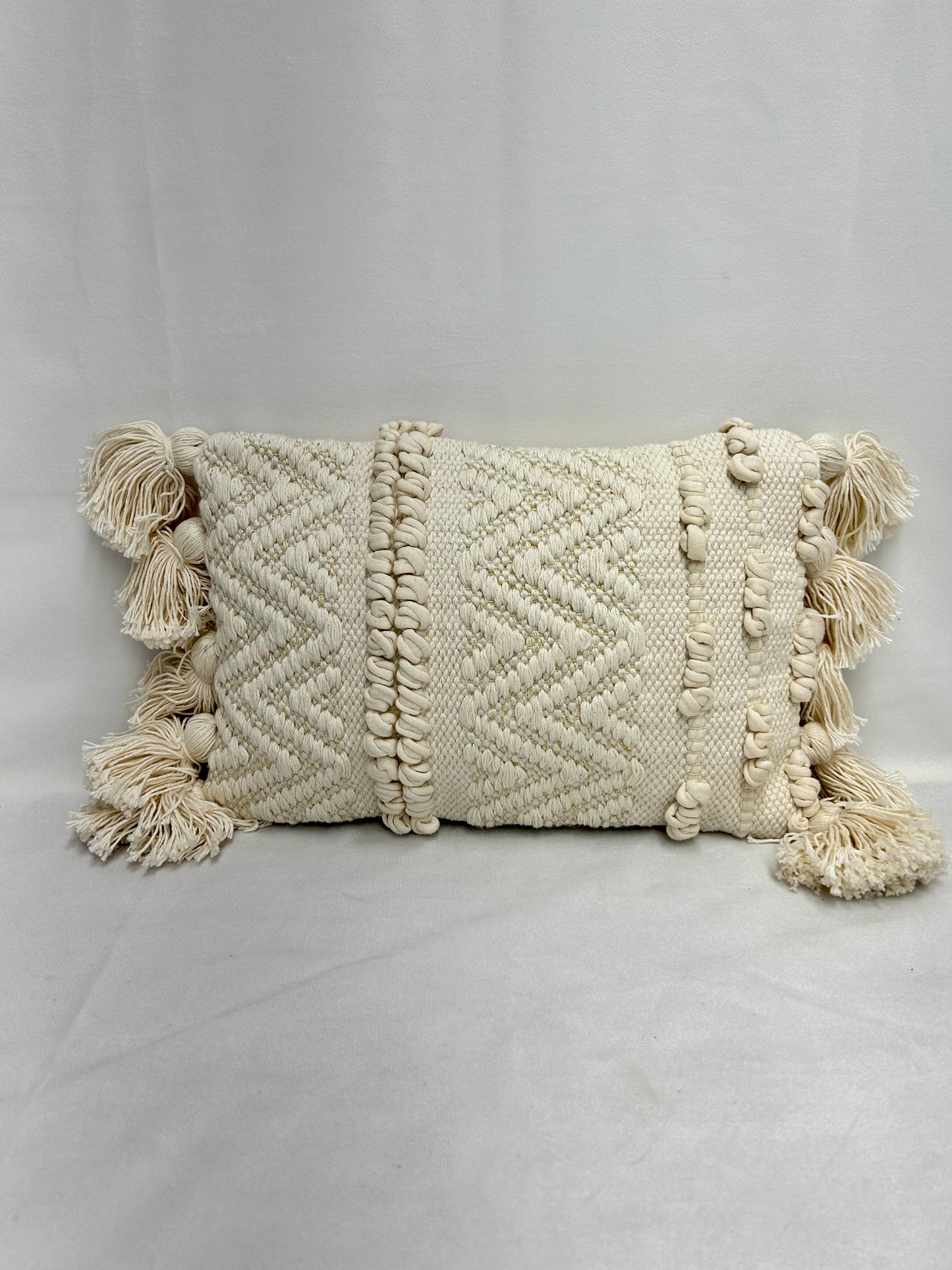 Tuffed Cotton Blend Pillow with Tassels