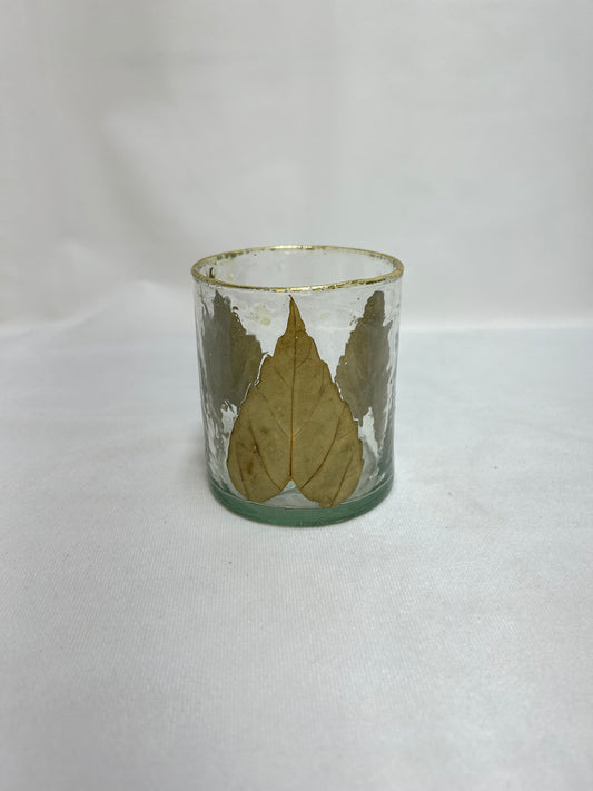 Medium Blown Glass Votive with Leaves