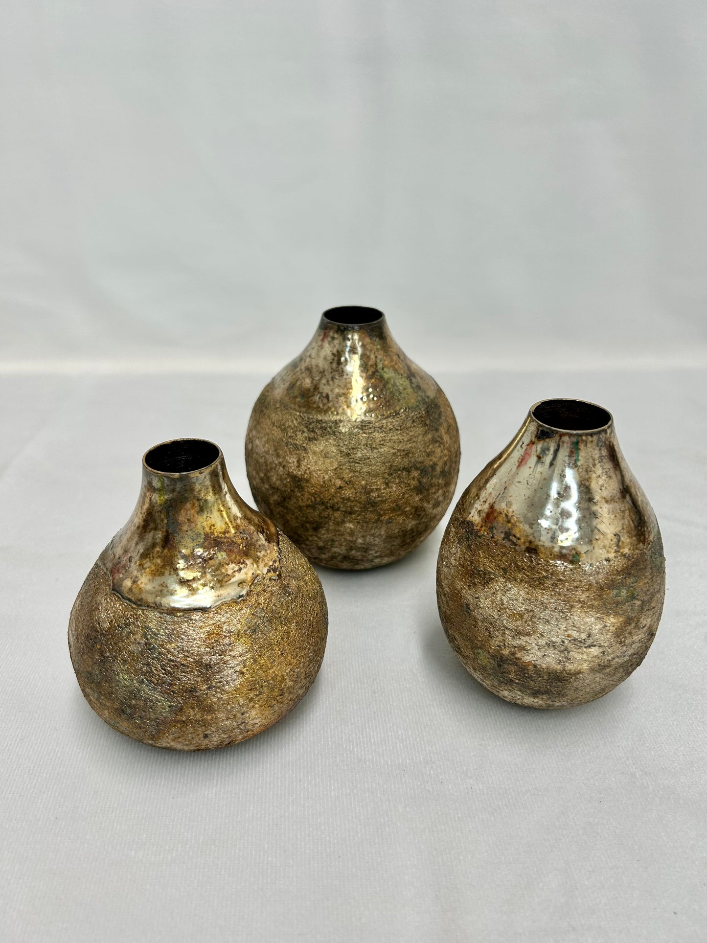 Set of 3 Antique Gold Finish Vases