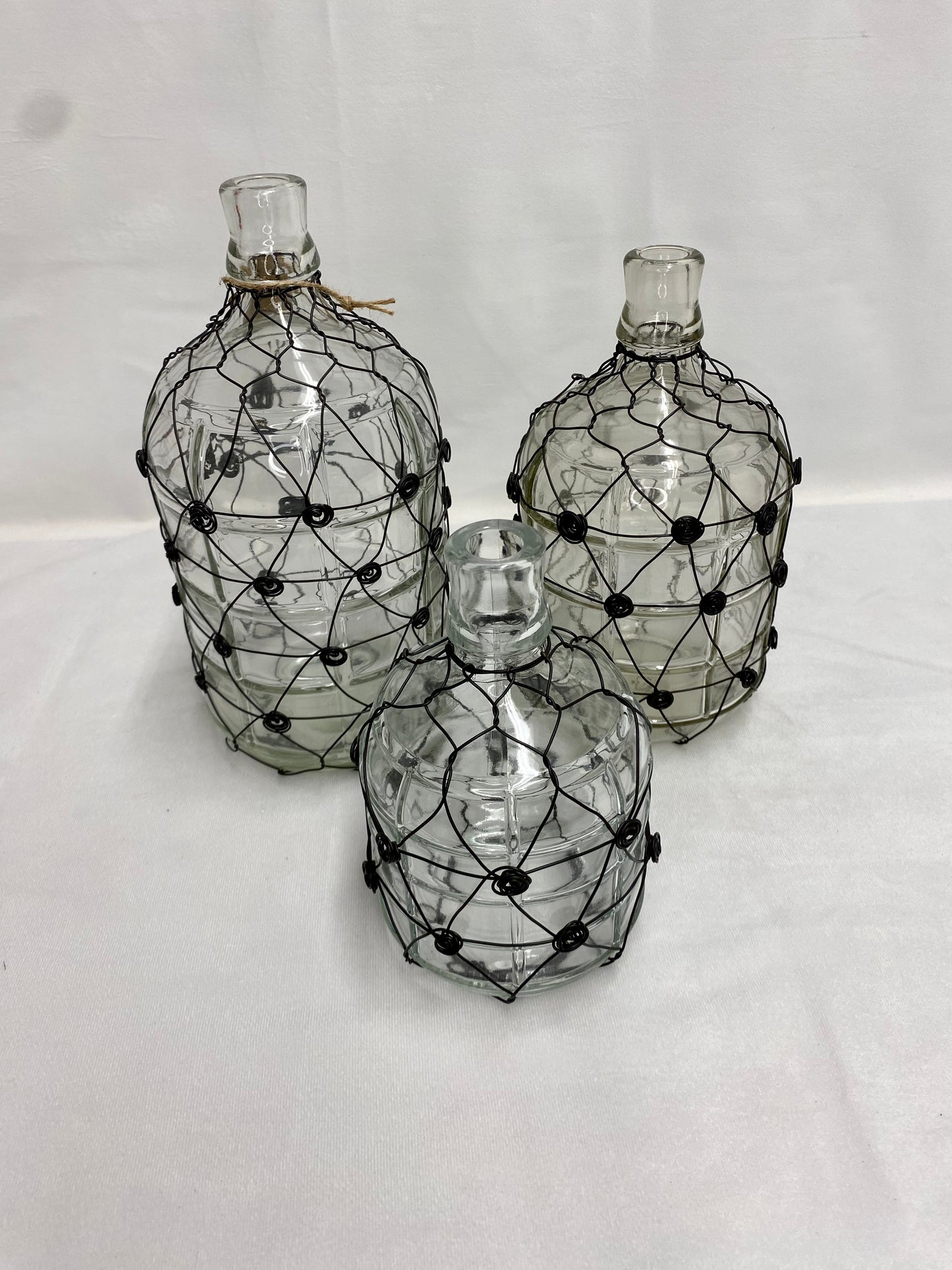 Set of 3 Wire Wrapped Glass Jugs